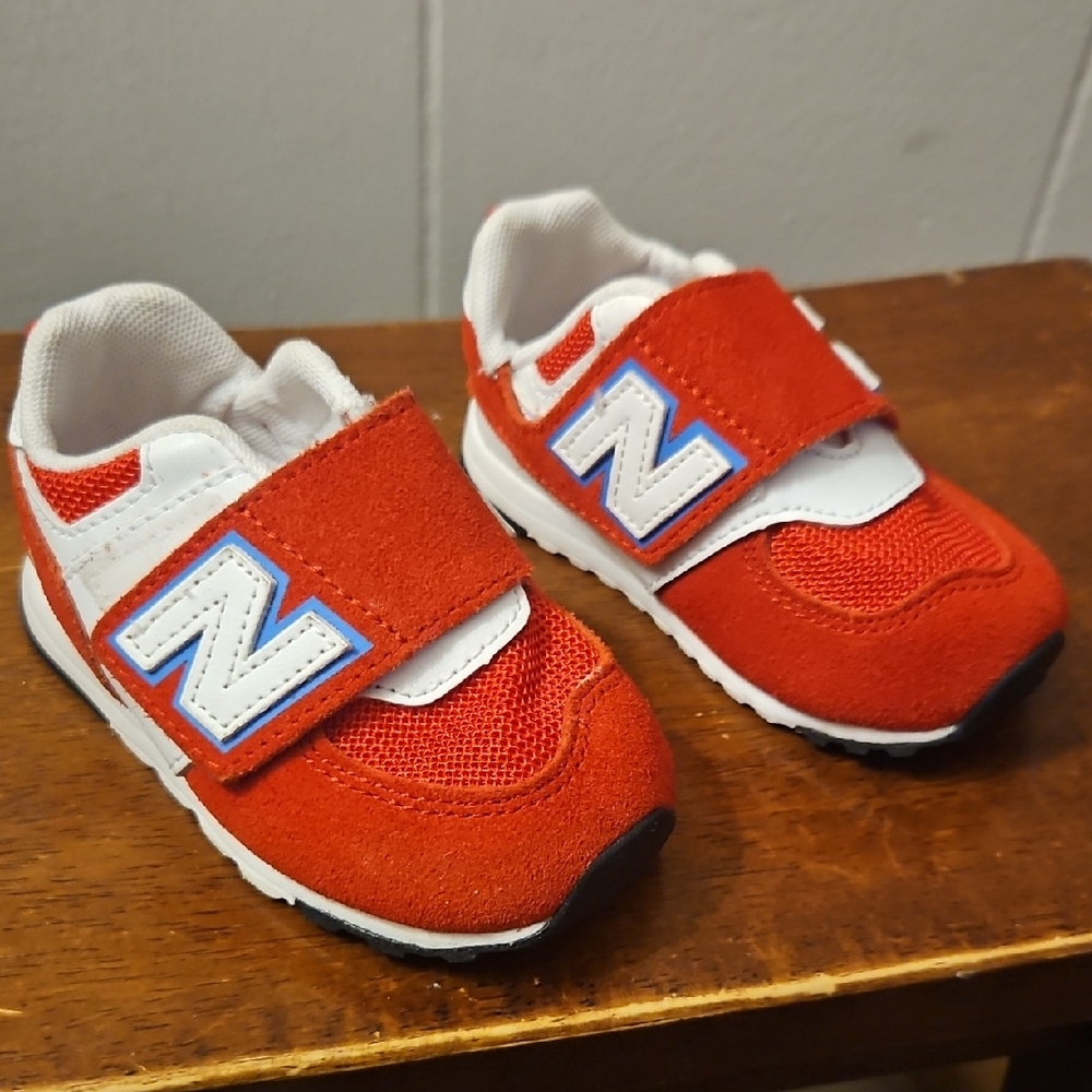 New Balance Red and White Sneakers with Velcro Straps